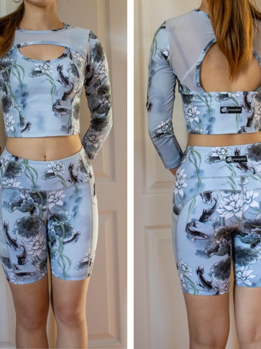 Iron Yokai Koi Set - Keyhole Crop Top And Mid-Rise Biker Shorts